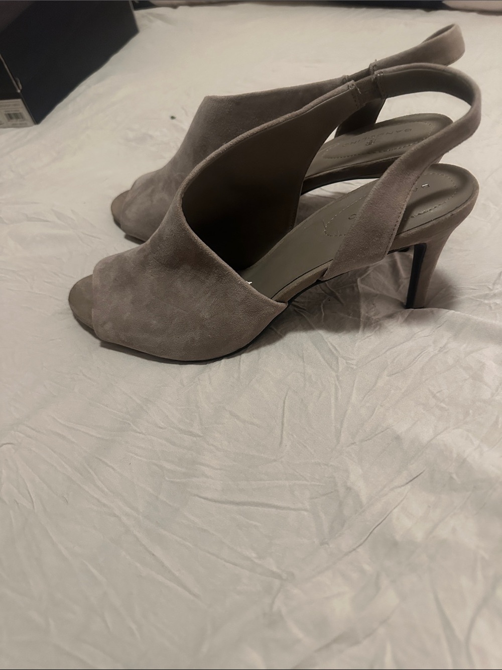 Bandolino Taupe Suede Open-Toe Slingback Mules